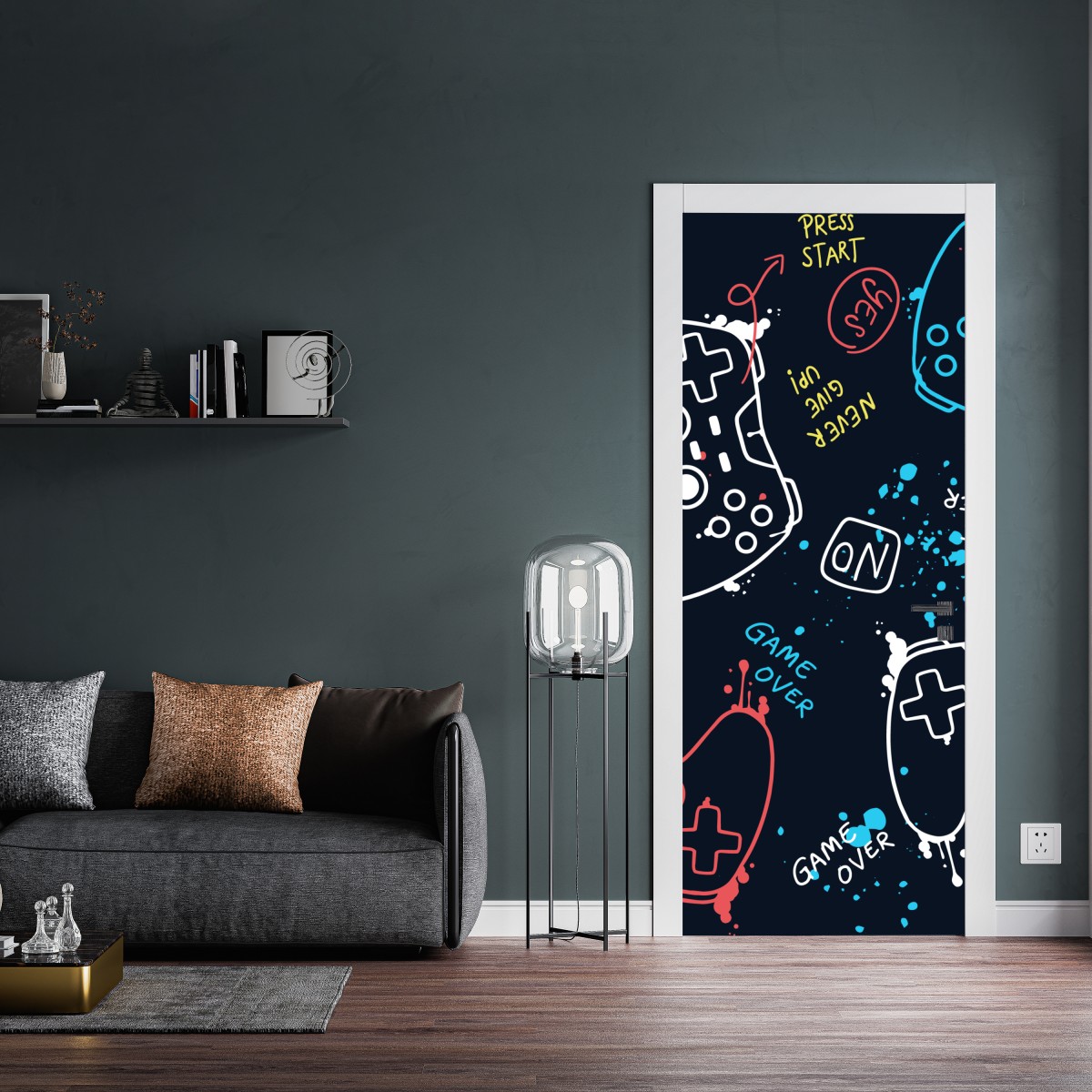 Naklejka na drzwi kolorowy wzór kontrolerów do gier – Wallissimo® Naklejka na drzwi kolorowy wzór kontrolerów do gier – Wallissimo®