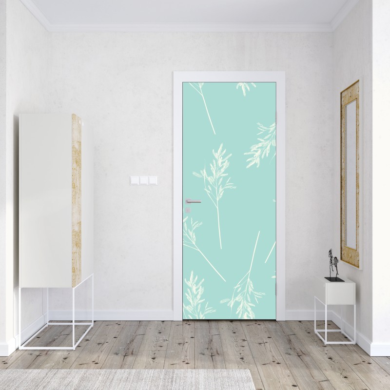 Naklejka na drzwi delikatny turkusowy wzór botaniczny – Wallissimo® Naklejka na drzwi delikatny turkusowy wzór botaniczny – Wallissimo®