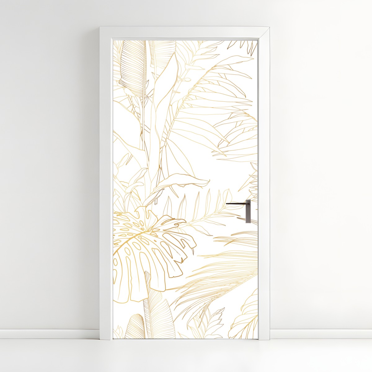 Door sticker gold tropical leaves line art
