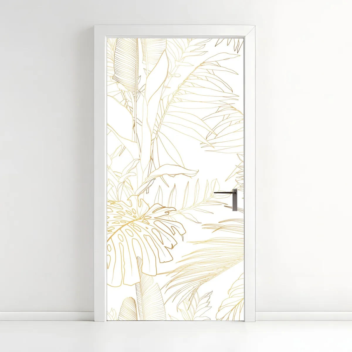 Naklejka na drzwi złote tropikalne liście line art – Wallissimo® Naklejka na drzwi złote tropikalne liście line art – Wallissimo®