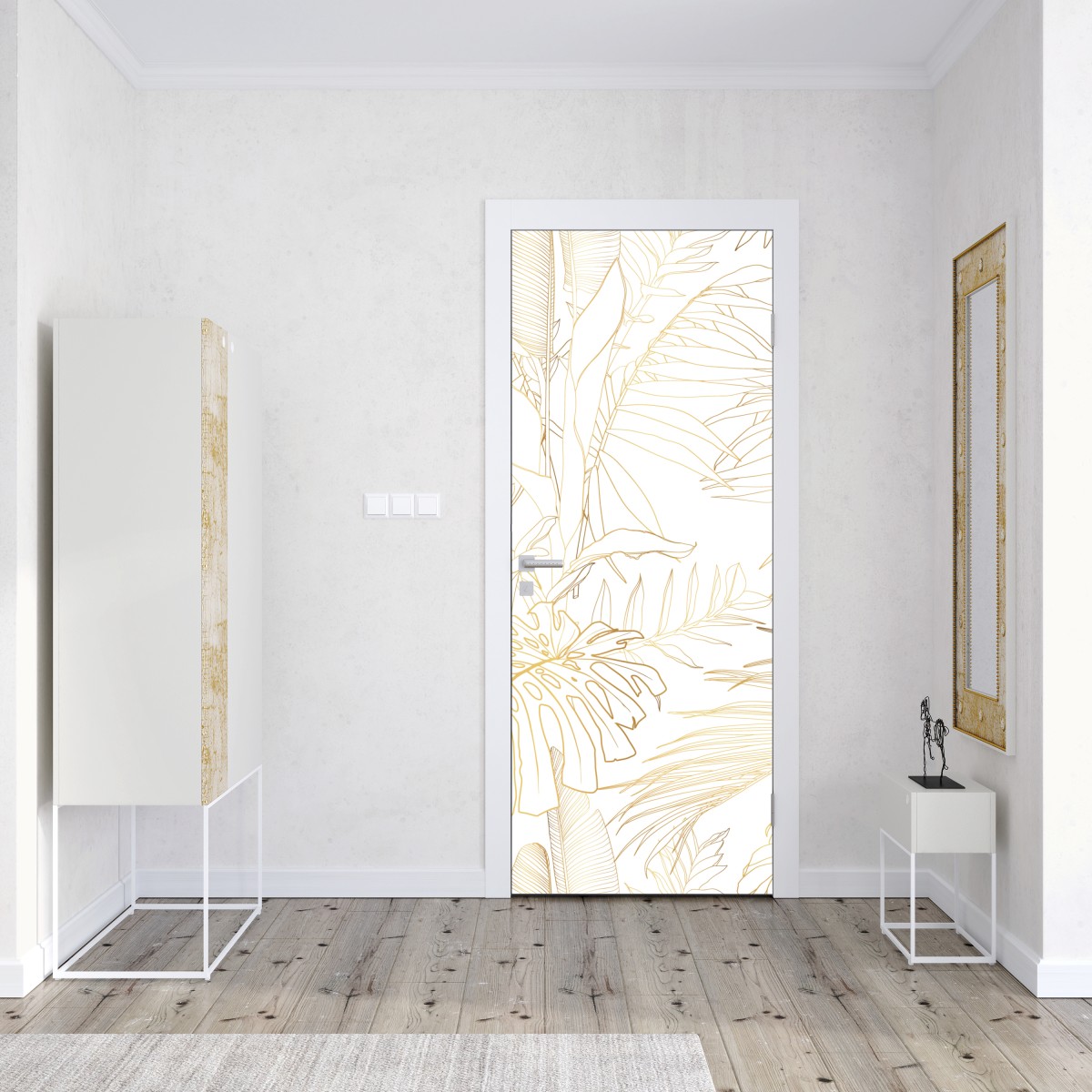 Naklejka na drzwi złote tropikalne liście line art – Wallissimo® Naklejka na drzwi złote tropikalne liście line art – Wallissimo®