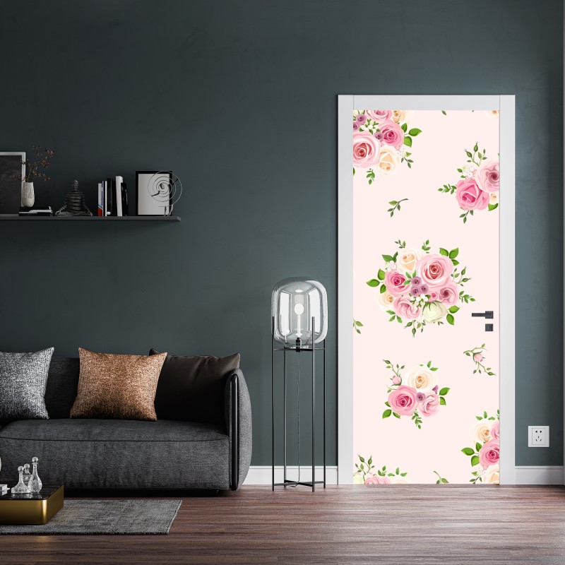 Naklejka na drzwi delikatny różany wzór w pastelowych odcieniach – Wallissimo® Naklejka na drzwi delikatny różany wzór w pastelowych odcieniach – Wallissimo®