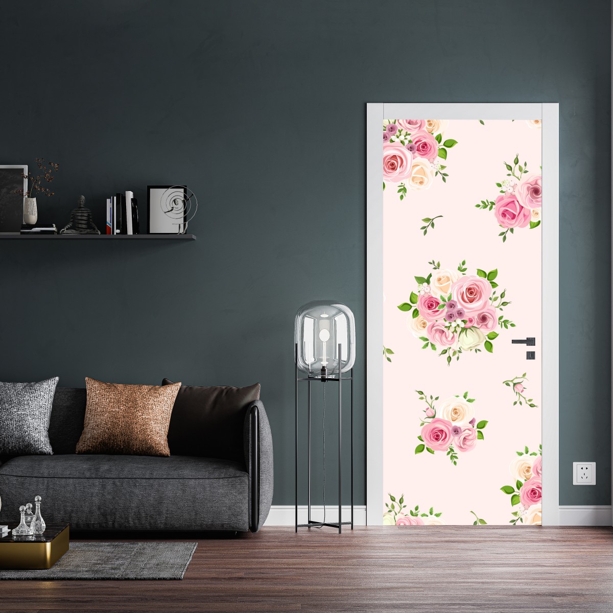 Naklejka na drzwi delikatny różany wzór w pastelowych odcieniach – Wallissimo® Naklejka na drzwi delikatny różany wzór w pastelowych odcieniach – Wallissimo®