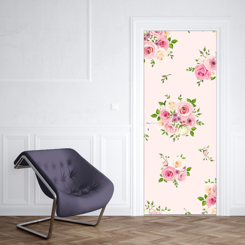 Naklejka na drzwi delikatny różany wzór w pastelowych odcieniach – Wallissimo® Naklejka na drzwi delikatny różany wzór w pastelowych odcieniach – Wallissimo®