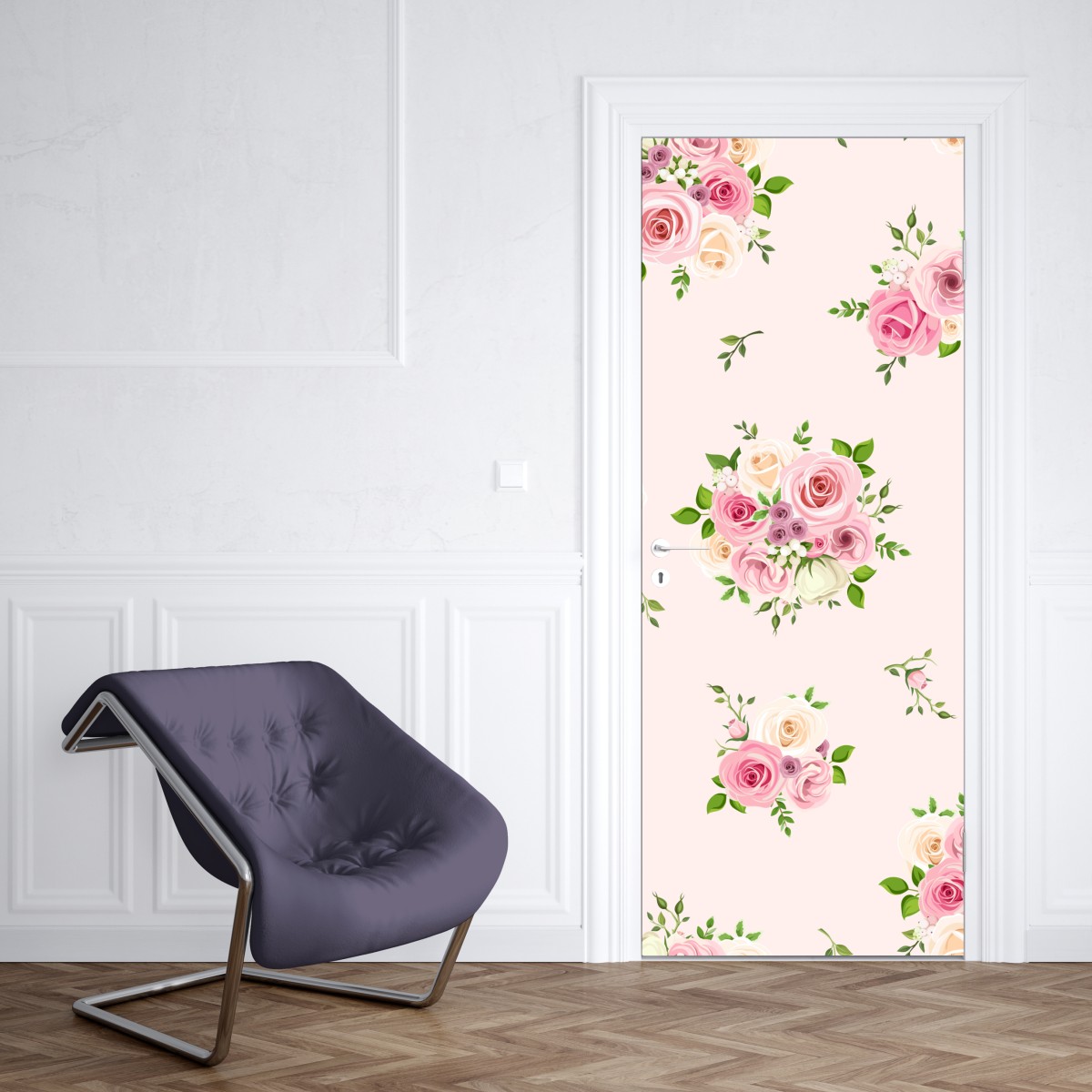 Naklejka na drzwi delikatny różany wzór w pastelowych odcieniach – Wallissimo® Naklejka na drzwi delikatny różany wzór w pastelowych odcieniach – Wallissimo®