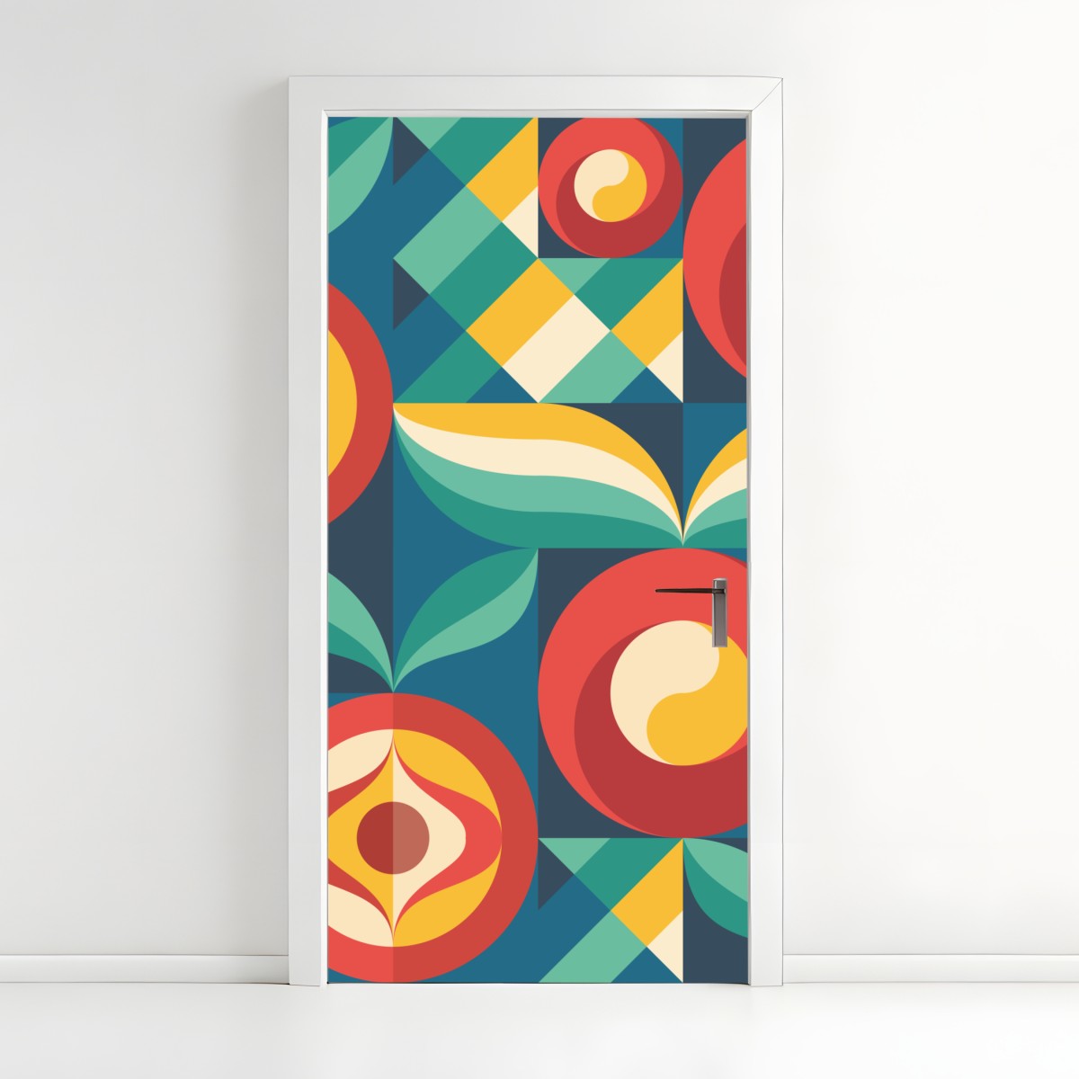 Door sticker vibrant geometric floral pattern
