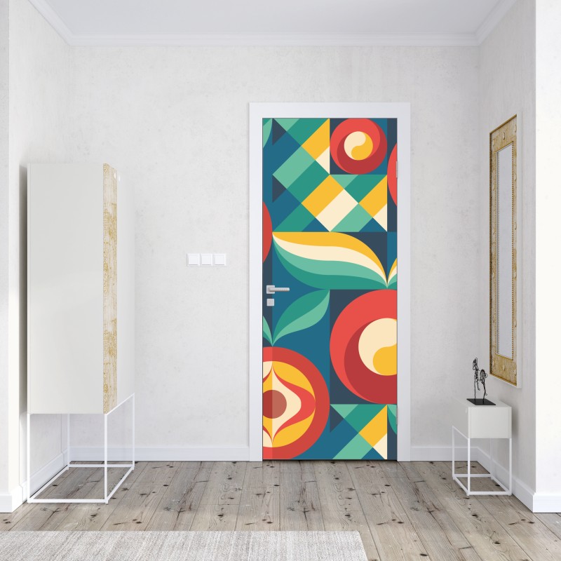 Naklejka na drzwi żywy geometryczny motyw kwiatowy – Wallissimo® Naklejka na drzwi żywy geometryczny motyw kwiatowy – Wallissimo®