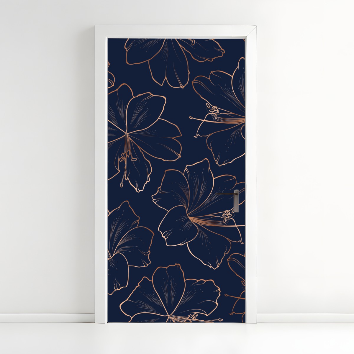 Door sticker navy and gold floral line art print