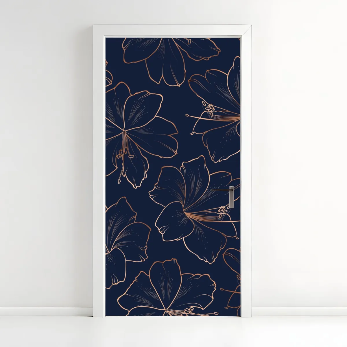Naklejka na drzwi granatowy motyw z złotymi konturami kwiatów – Wallissimo® Naklejka na drzwi granatowy motyw z złotymi konturami kwiatów – Wallissimo®