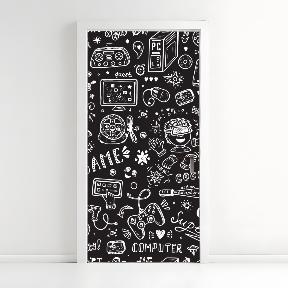 Door sticker hand-drawn gaming pattern