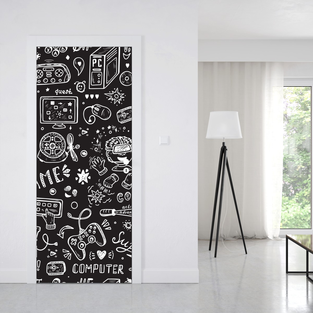 Naklejka na drzwi ręcznie rysowany wzór gier – Wallissimo® Naklejka na drzwi ręcznie rysowany wzór gier – Wallissimo®