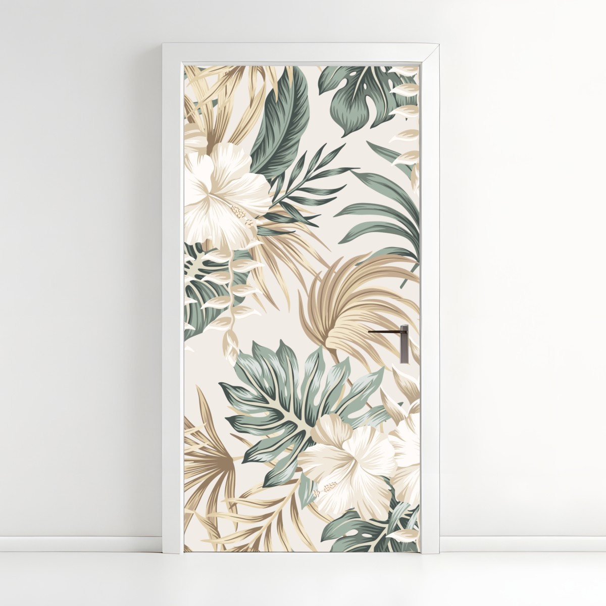 Door sticker soft tropical hibiscus botanical print