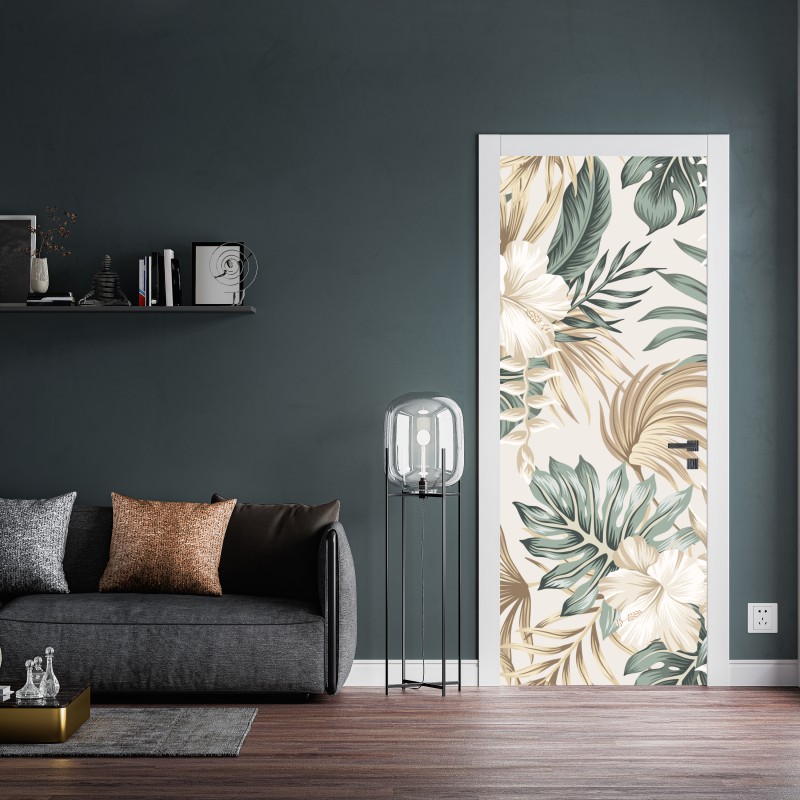 Naklejka na drzwi delikatny tropikalny motyw hibiskusa – Wallissimo® Naklejka na drzwi delikatny tropikalny motyw hibiskusa – Wallissimo®