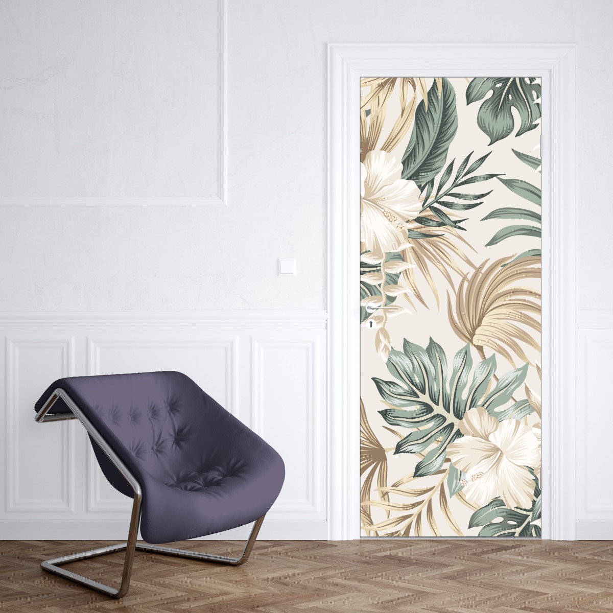 Naklejka na drzwi delikatny tropikalny motyw hibiskusa – Wallissimo® Naklejka na drzwi delikatny tropikalny motyw hibiskusa – Wallissimo®