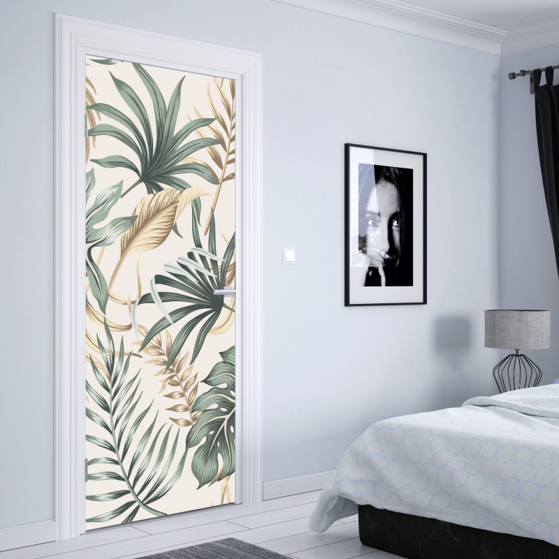Naklejka na drzwi tropikalny botaniczny wzór liści – Wallissimo® Naklejka na drzwi tropikalny botaniczny wzór liści – Wallissimo®
