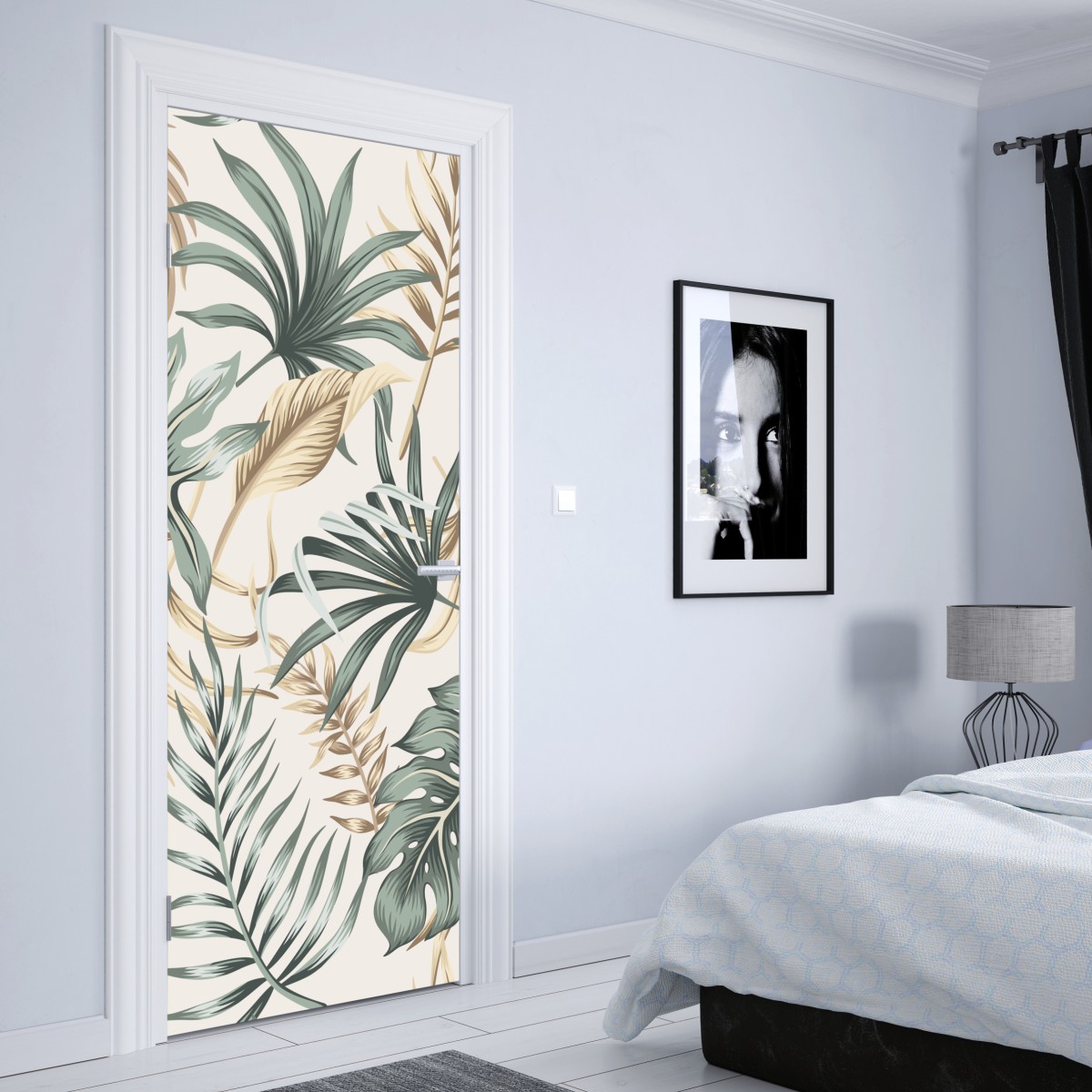 Naklejka na drzwi tropikalny botaniczny wzór liści – Wallissimo® Naklejka na drzwi tropikalny botaniczny wzór liści – Wallissimo®