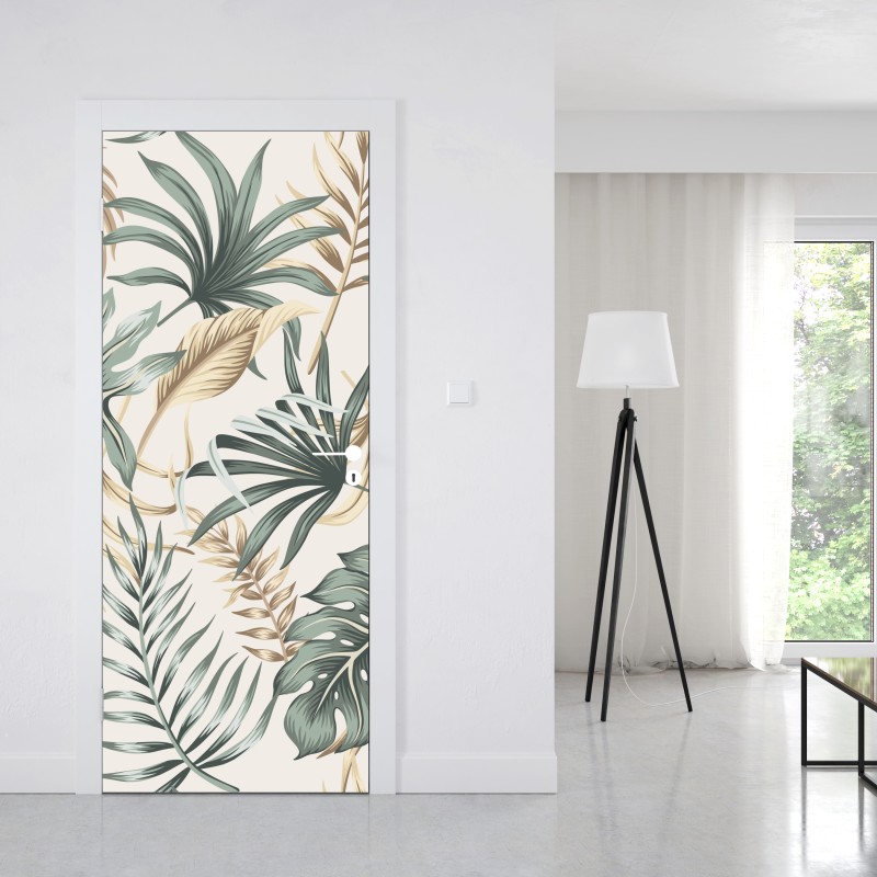Naklejka na drzwi tropikalny botaniczny wzór liści – Wallissimo® Naklejka na drzwi tropikalny botaniczny wzór liści – Wallissimo®
