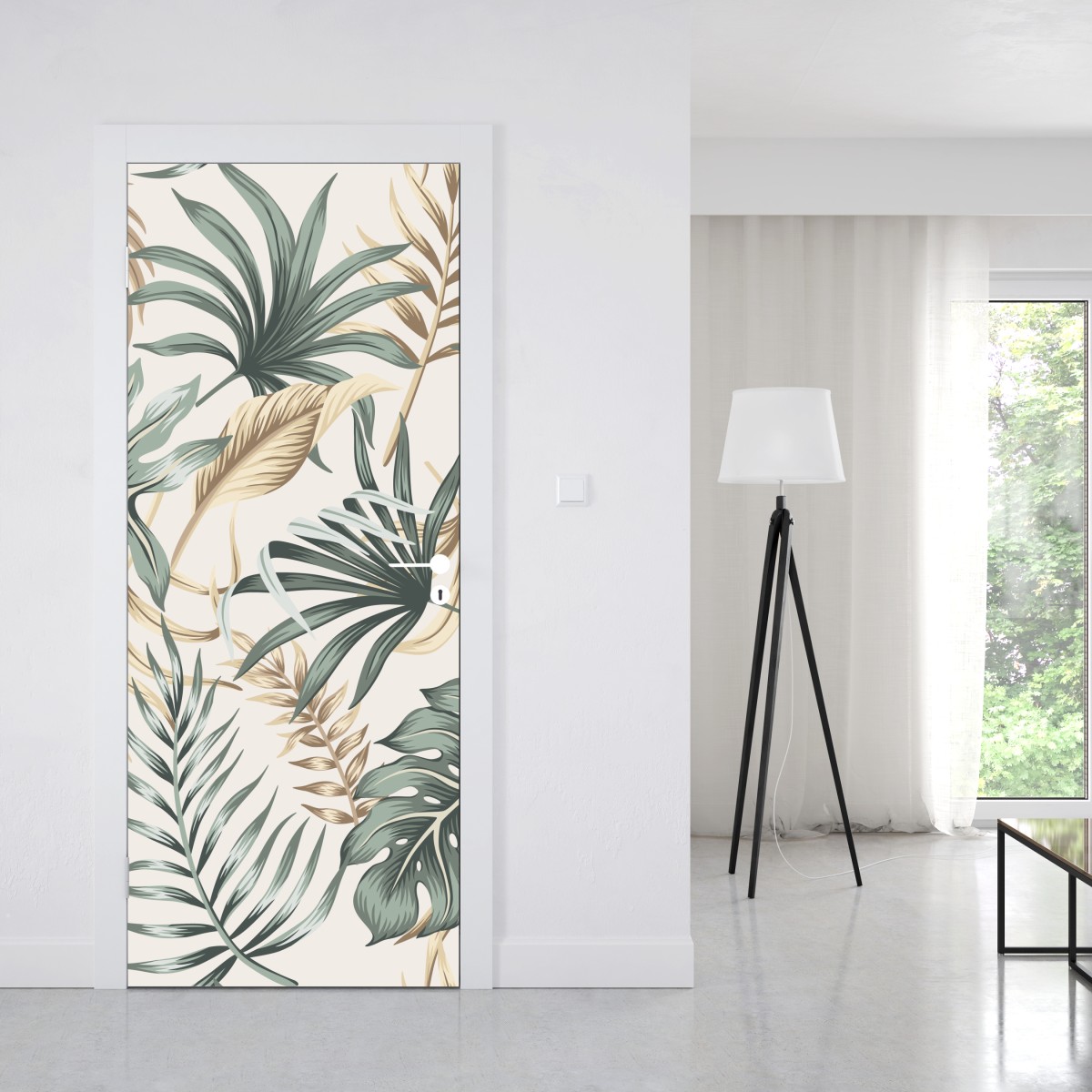 Naklejka na drzwi tropikalny botaniczny wzór liści – Wallissimo® Naklejka na drzwi tropikalny botaniczny wzór liści – Wallissimo®