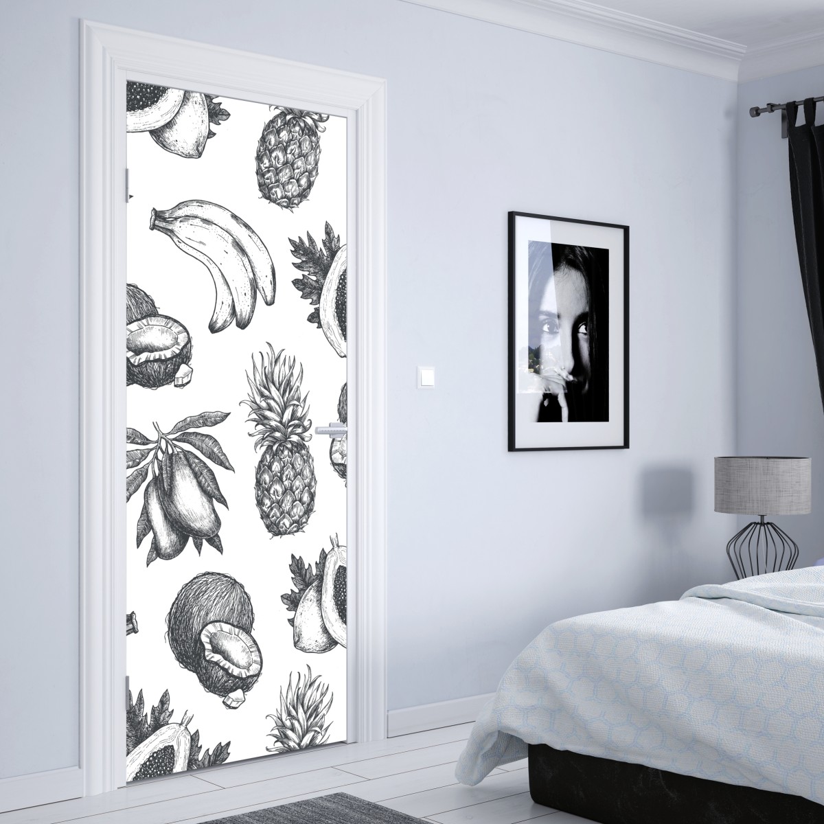 Naklejka na drzwi ręcznie rysowany wzór tropikalnych owoców – Wallissimo® Naklejka na drzwi ręcznie rysowany wzór tropikalnych owoców – Wallissimo®