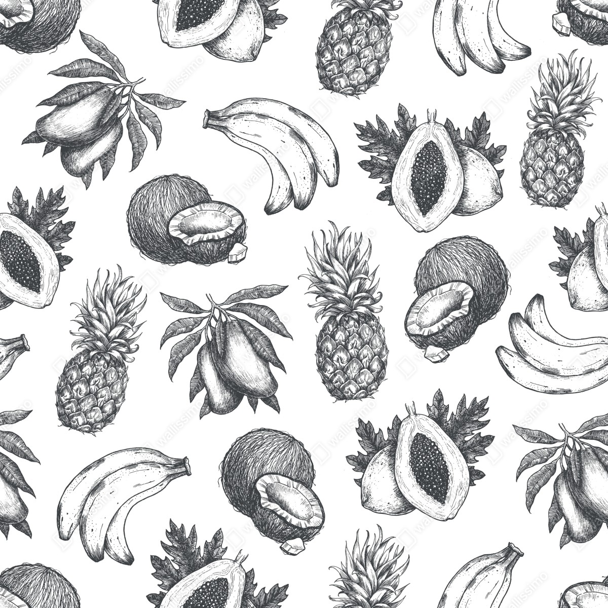 Naklejka na drzwi ręcznie rysowany wzór tropikalnych owoców – Wallissimo® Naklejka na drzwi ręcznie rysowany wzór tropikalnych owoców – Wallissimo®