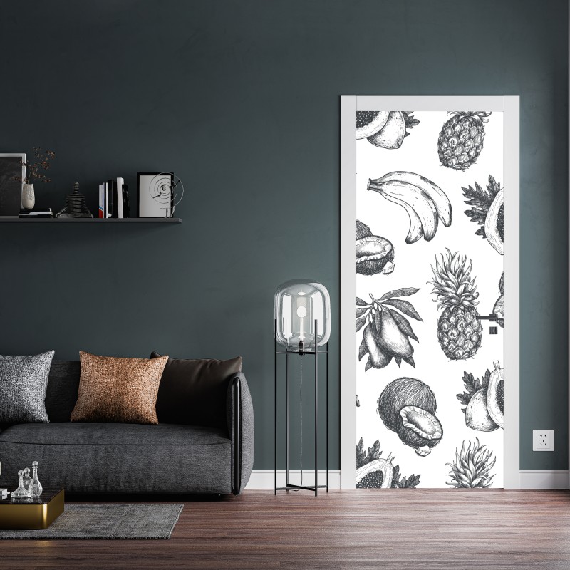 Naklejka na drzwi ręcznie rysowany wzór tropikalnych owoców – Wallissimo® Naklejka na drzwi ręcznie rysowany wzór tropikalnych owoców – Wallissimo®