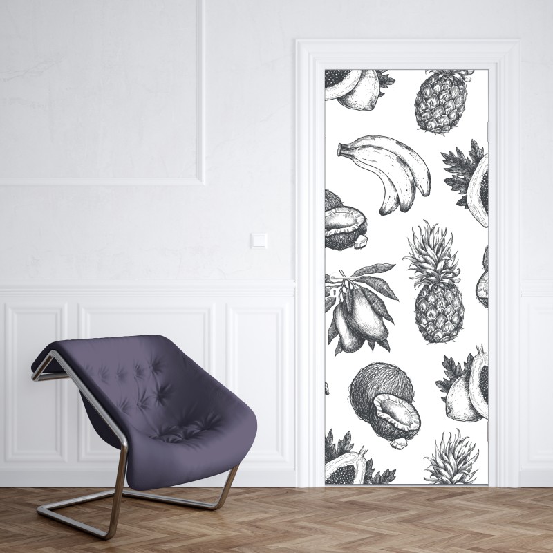 Naklejka na drzwi ręcznie rysowany wzór tropikalnych owoców – Wallissimo® Naklejka na drzwi ręcznie rysowany wzór tropikalnych owoców – Wallissimo®