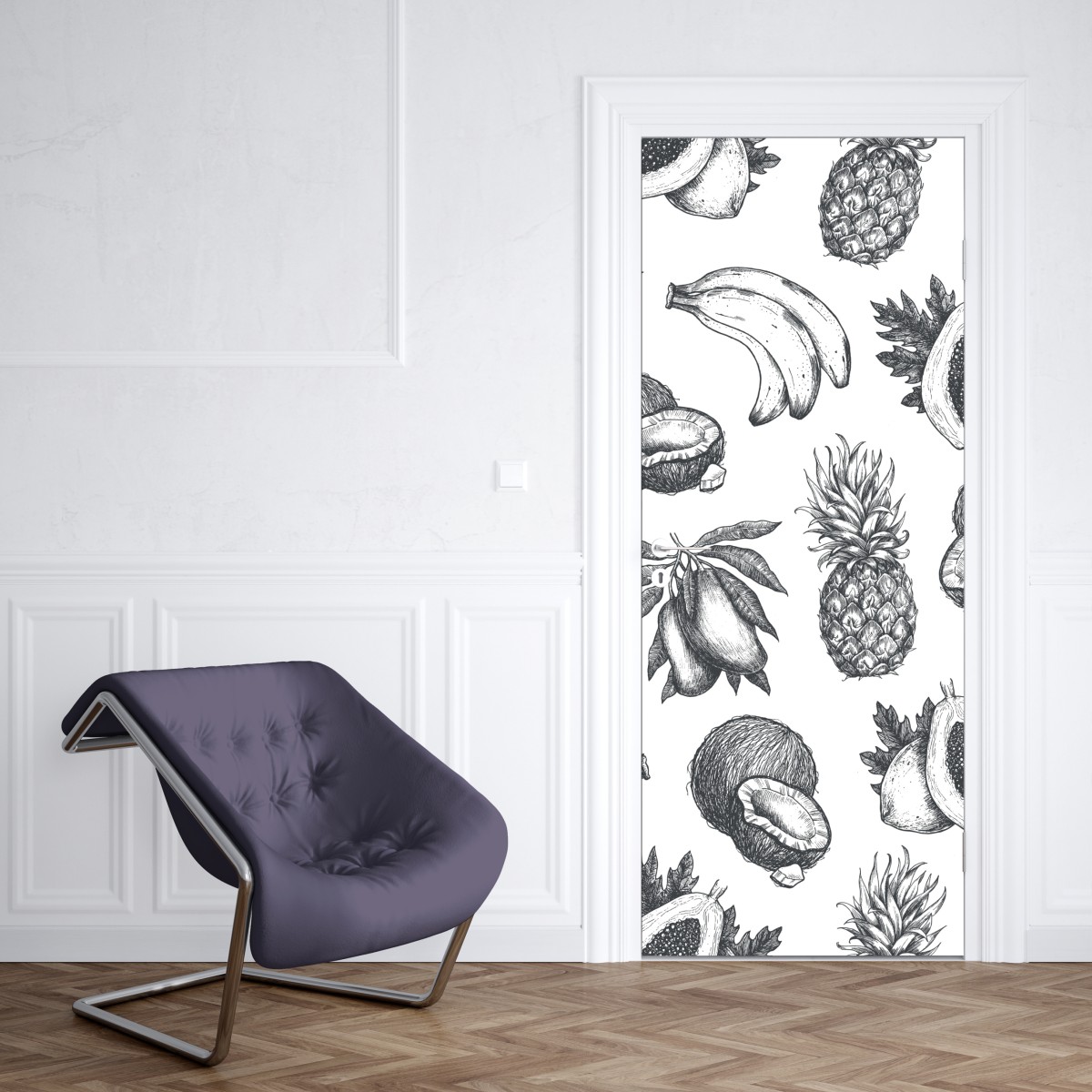 Naklejka na drzwi ręcznie rysowany wzór tropikalnych owoców – Wallissimo® Naklejka na drzwi ręcznie rysowany wzór tropikalnych owoców – Wallissimo®