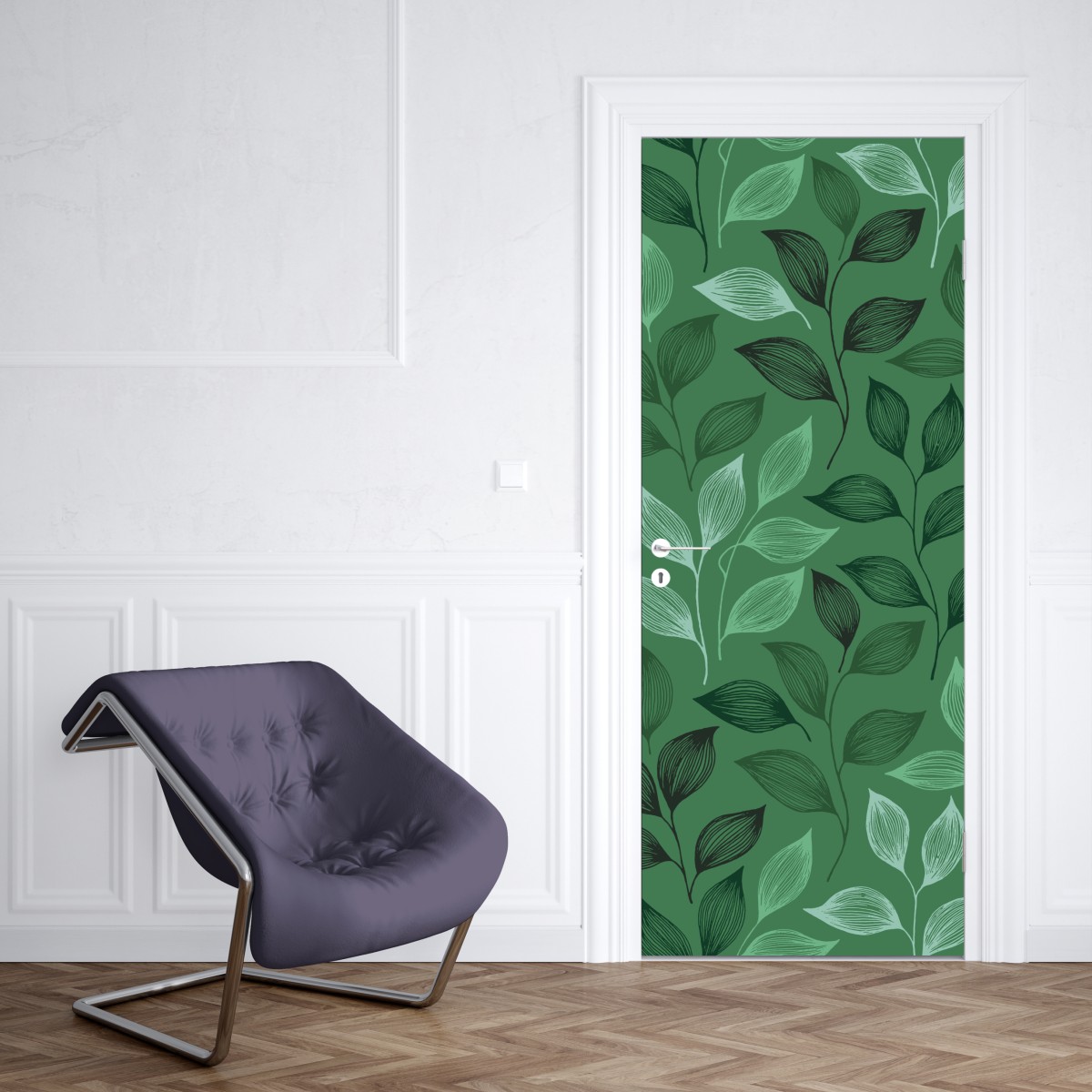 Naklejka na drzwi zielony botaniczny wzór liści – Wallissimo® Naklejka na drzwi zielony botaniczny wzór liści – Wallissimo®