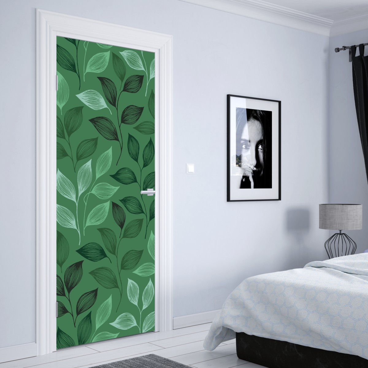 Naklejka na drzwi zielony botaniczny wzór liści – Wallissimo® Naklejka na drzwi zielony botaniczny wzór liści – Wallissimo®