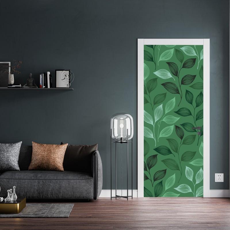 Naklejka na drzwi zielony botaniczny wzór liści – Wallissimo® Naklejka na drzwi zielony botaniczny wzór liści – Wallissimo®