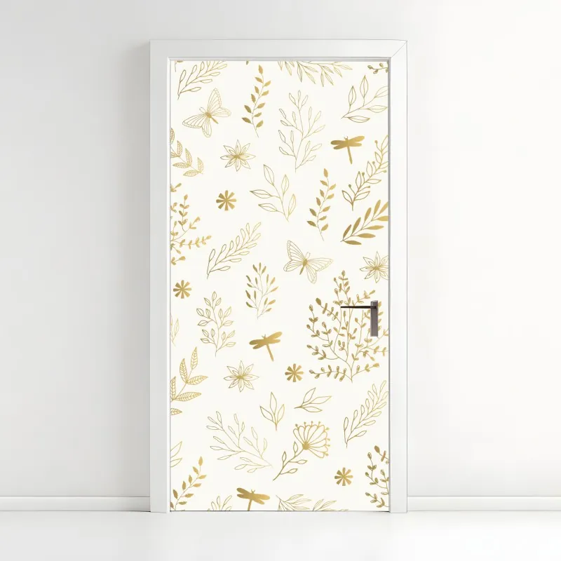 Naklejka na drzwi złoty kwiatowy ornament na granatowym tle – Wallissimo®