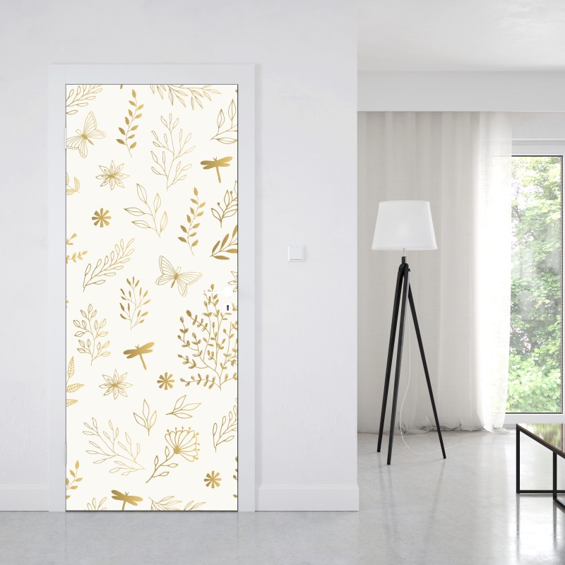 Naklejka na drzwi złoty botaniczny wzór – Wallissimo® Naklejka na drzwi złoty botaniczny wzór – Wallissimo®
