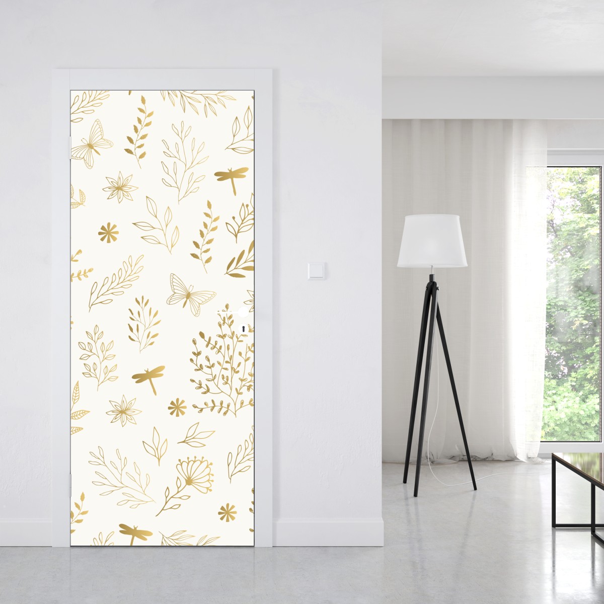 Naklejka na drzwi złoty botaniczny wzór – Wallissimo® Naklejka na drzwi złoty botaniczny wzór – Wallissimo®