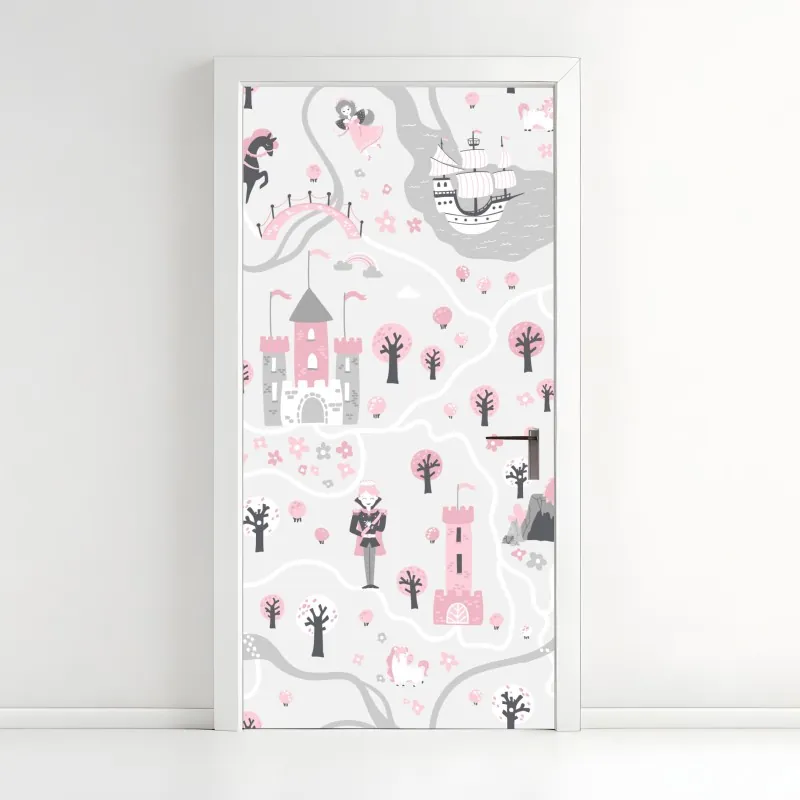 Naklejka na drzwi pastelowa mapa baśniowa
