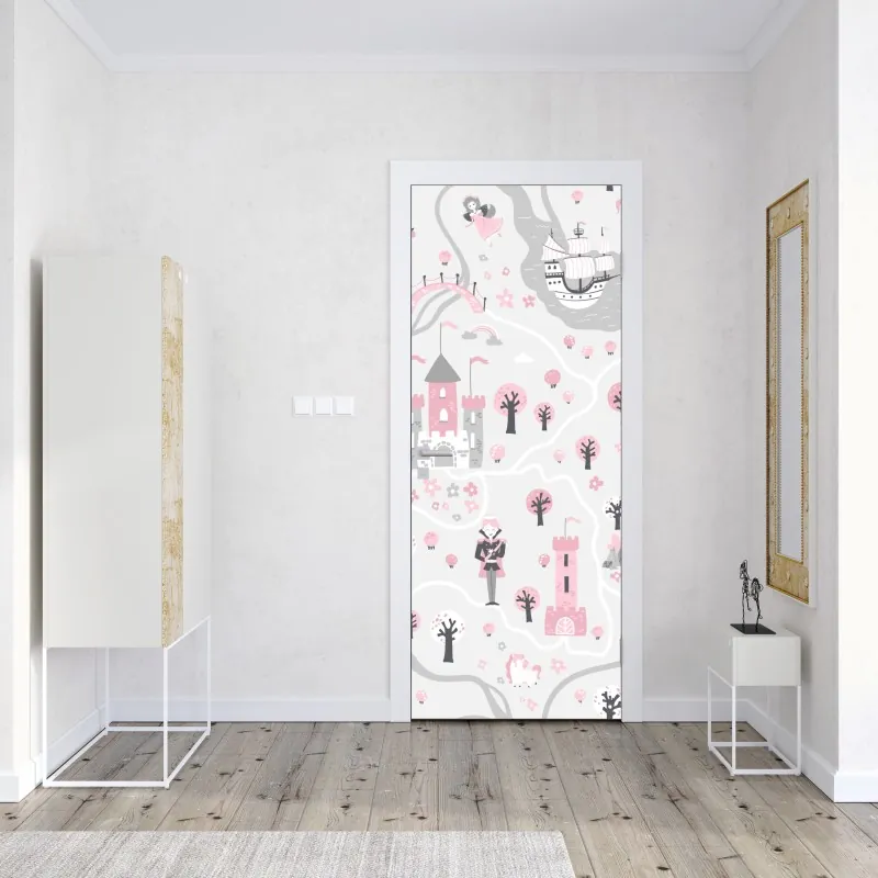 Naklejka na drzwi delikatny wzór kwiatowy w odcieniach beżu – Wallissimo®