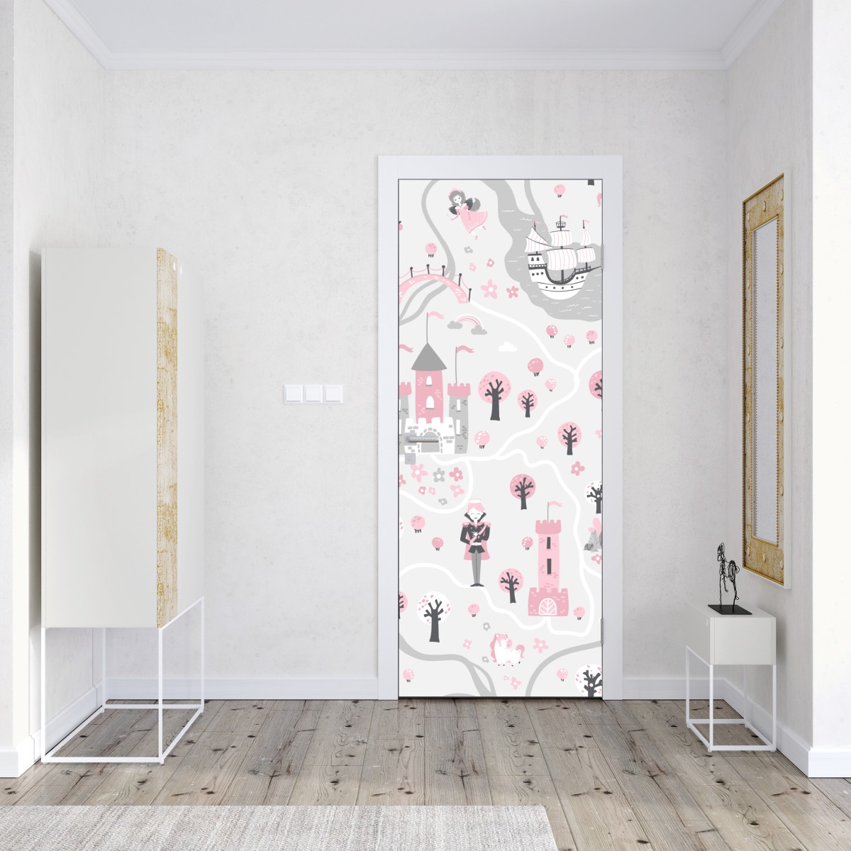 Naklejka na drzwi pastelowa mapa baśniowa – Wallissimo® Naklejka na drzwi pastelowa mapa baśniowa – Wallissimo®