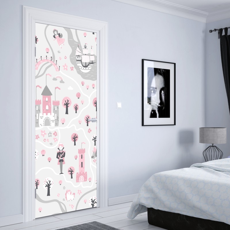 Naklejka na drzwi pastelowa mapa baśniowa – Wallissimo® Naklejka na drzwi pastelowa mapa baśniowa – Wallissimo®