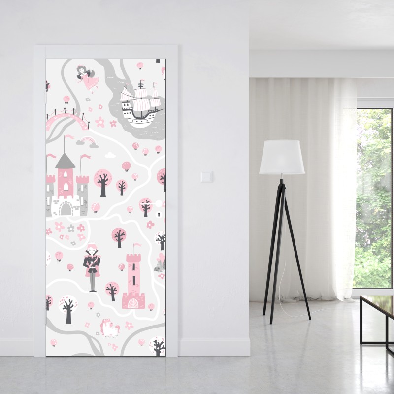 Naklejka na drzwi pastelowa mapa baśniowa – Wallissimo® Naklejka na drzwi pastelowa mapa baśniowa – Wallissimo®