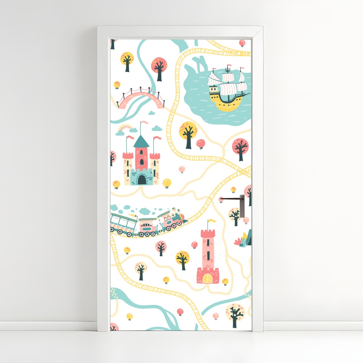 Door sticker whimsical pastel adventure map