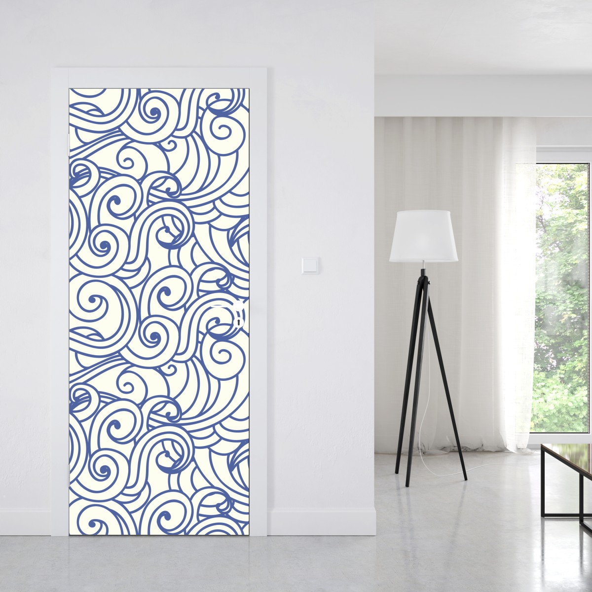 Naklejka na drzwi niebieski wzór ze spiralami – Wallissimo® Naklejka na drzwi niebieski wzór ze spiralami – Wallissimo®