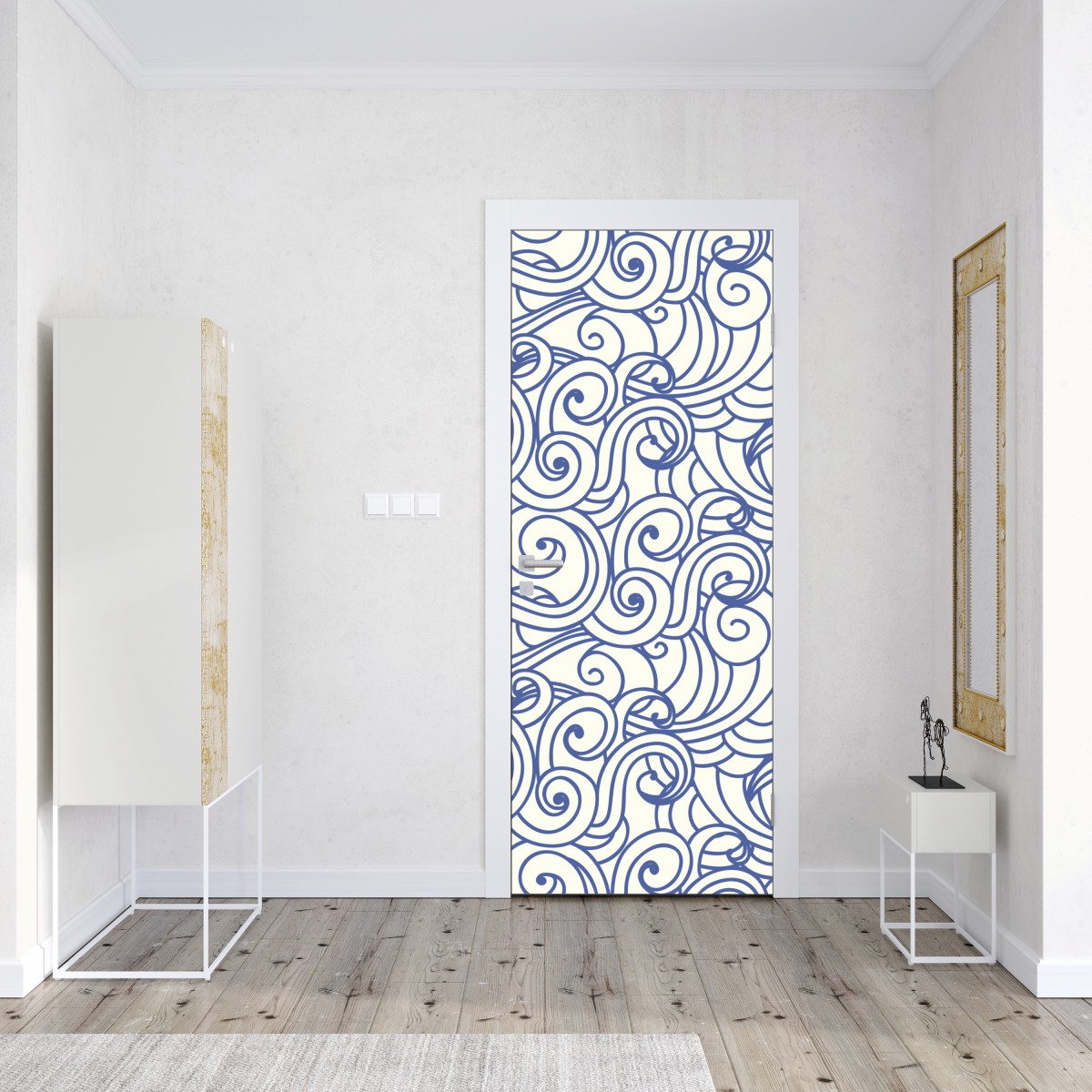 Naklejka na drzwi niebieski wzór ze spiralami – Wallissimo® Naklejka na drzwi niebieski wzór ze spiralami – Wallissimo®