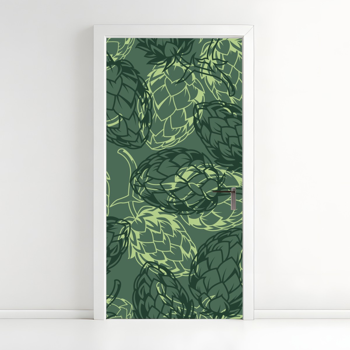 Door sticker green hop cone botanical pattern