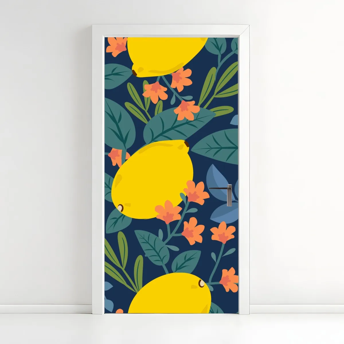 Naklejka na drzwi jaskrawy botaniczny wzór z cytrynami – Wallissimo® Naklejka na drzwi jaskrawy botaniczny wzór z cytrynami – Wallissimo®