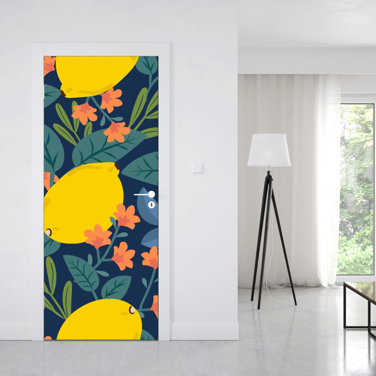 Naklejka na drzwi jaskrawy botaniczny wzór z cytrynami – Wallissimo® Naklejka na drzwi jaskrawy botaniczny wzór z cytrynami – Wallissimo®