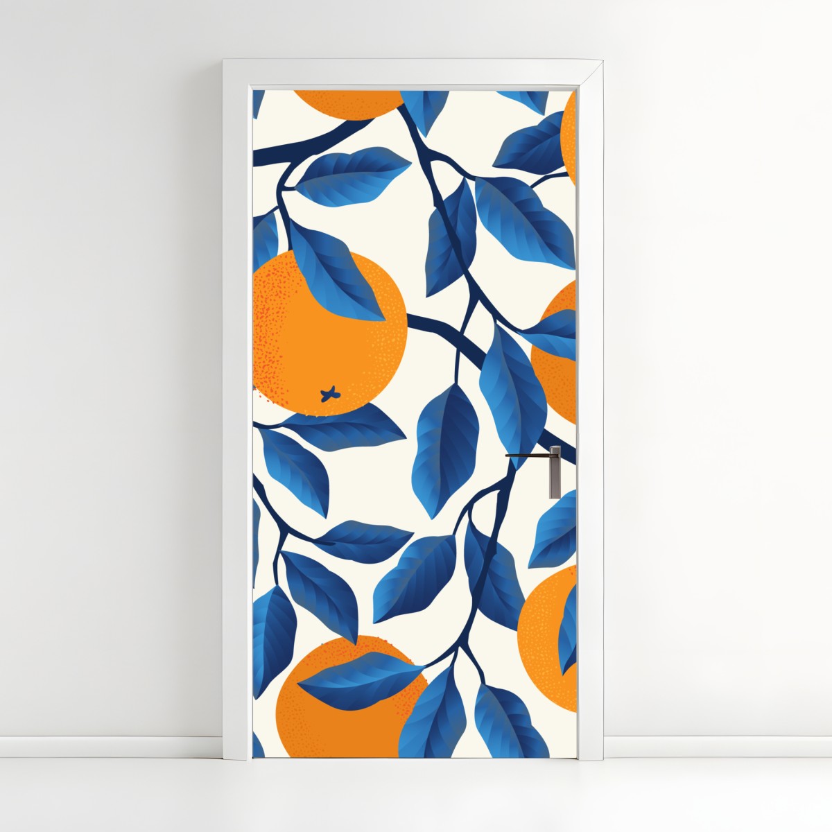Door sticker bold orange and blue citrus pattern