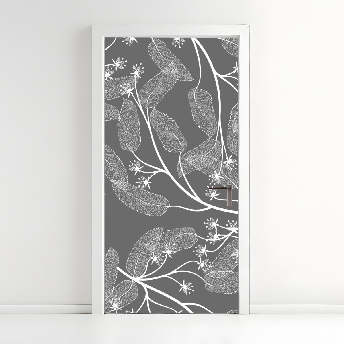 Door sticker delicate white leaves on gray background