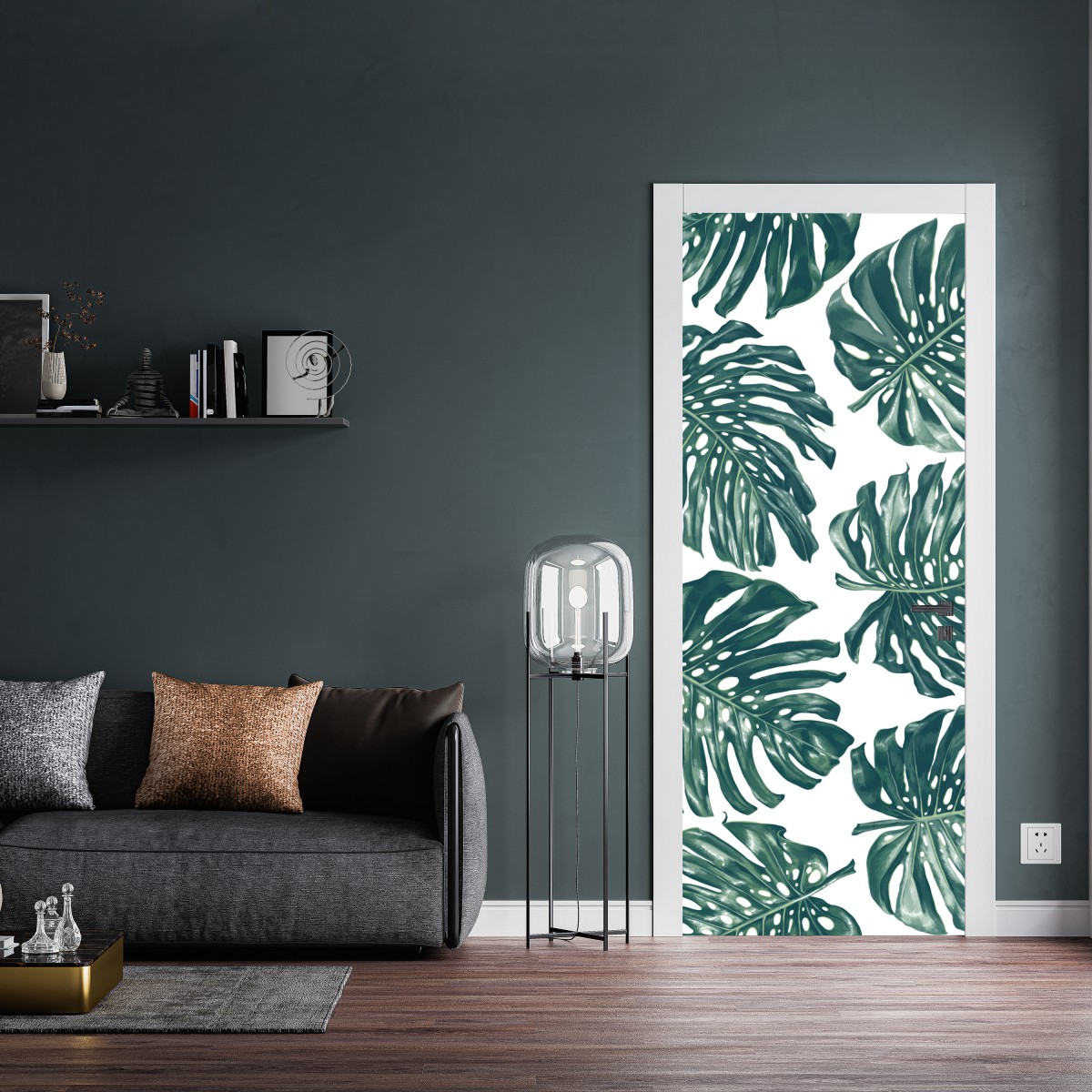 Naklejka na drzwi wzór botaniczny liści monstery – Wallissimo® Naklejka na drzwi wzór botaniczny liści monstery – Wallissimo®