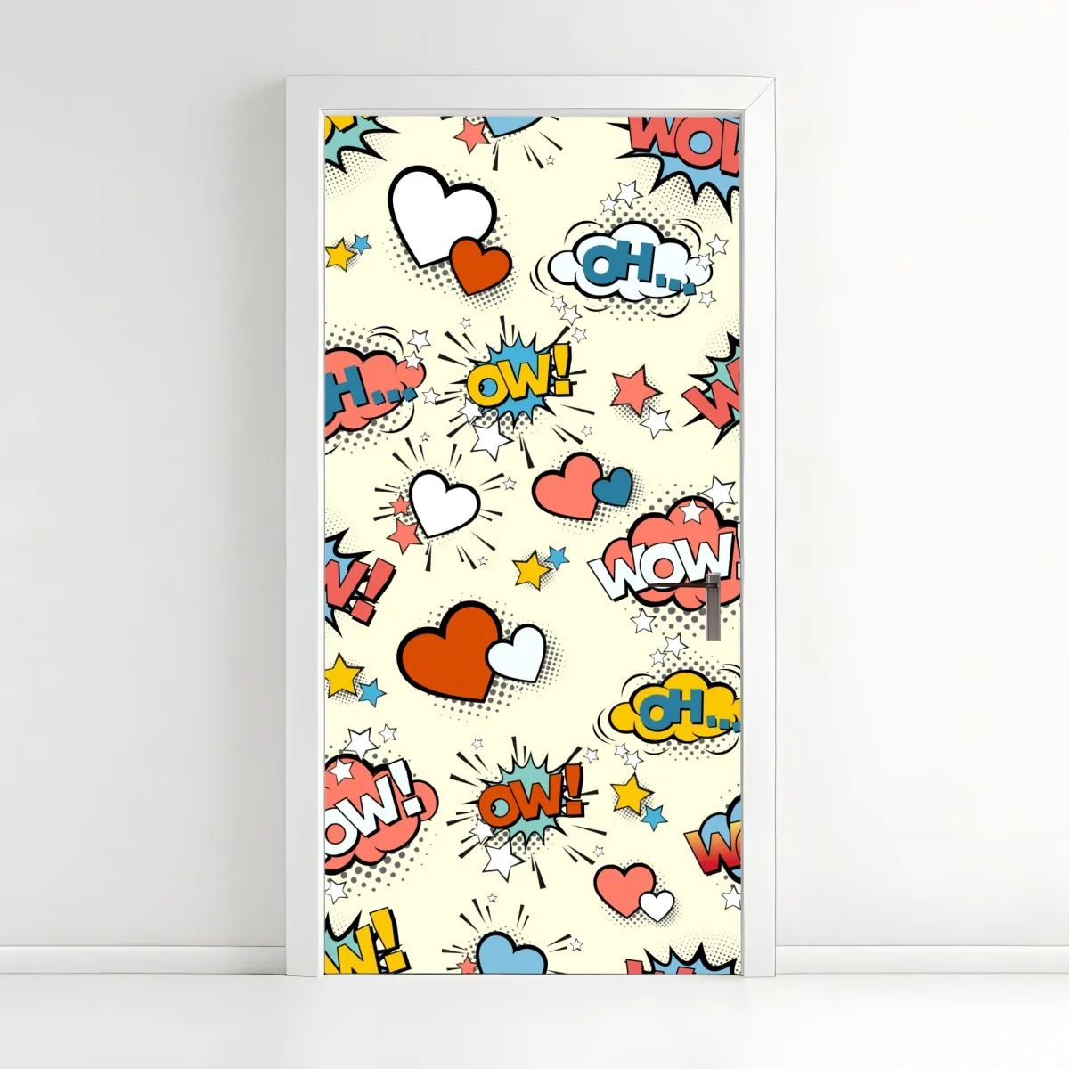 Naklejka na drzwi pop art komiksowe serca i dymki – Wallissimo® Naklejka na drzwi pop art komiksowe serca i dymki – Wallissimo®