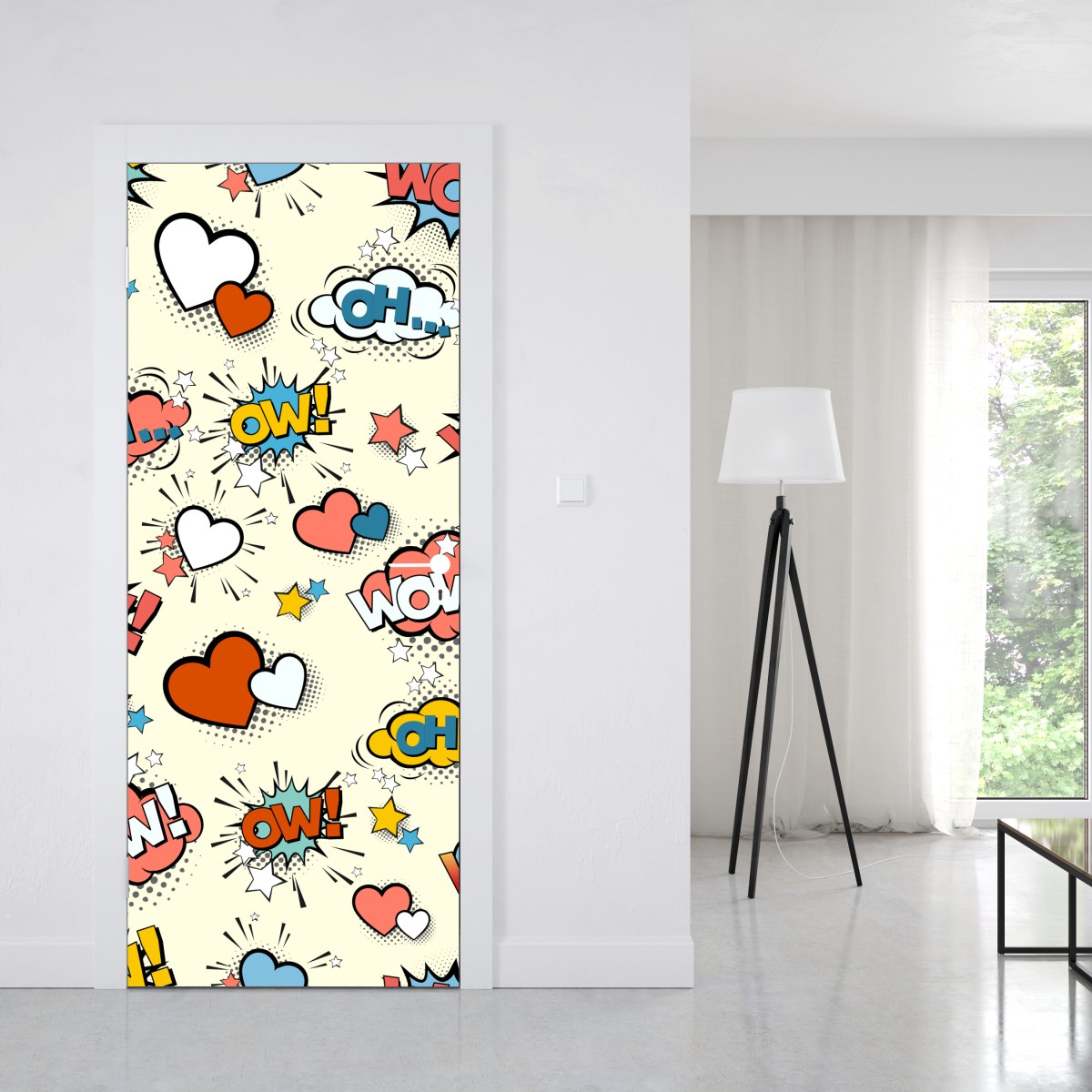 Naklejka na drzwi pop art komiksowe serca i dymki – Wallissimo® Naklejka na drzwi pop art komiksowe serca i dymki – Wallissimo®