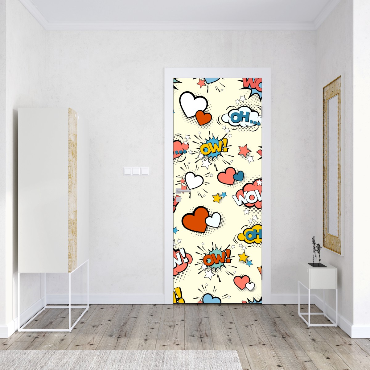 Naklejka na drzwi pop art komiksowe serca i dymki – Wallissimo® Naklejka na drzwi pop art komiksowe serca i dymki – Wallissimo®